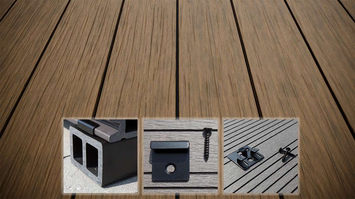 planeo AntikWood WPC decking complete set solid planks 4.8m (31.05m²) - Light brown antique aged