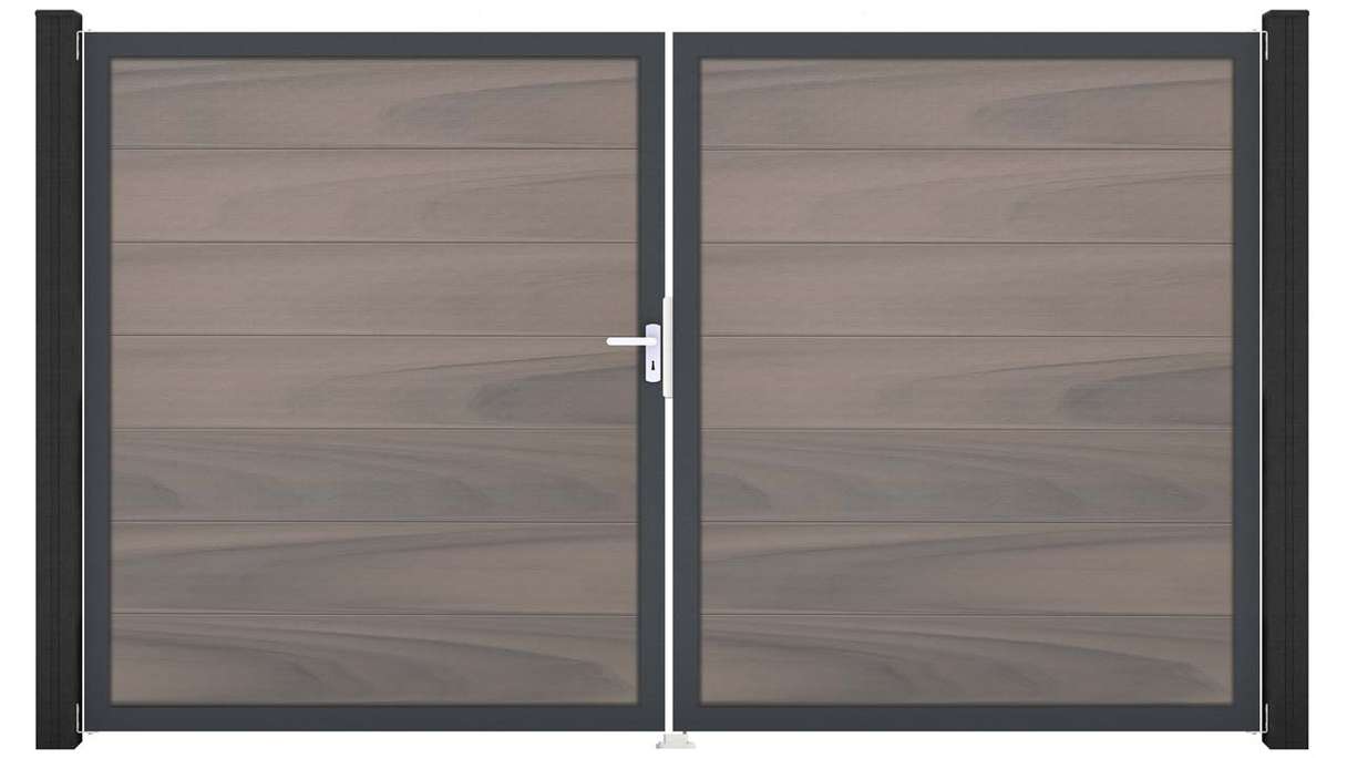 planeo Gardence Strong XL – BPC gate – 2-leaf, two-tone co-extruded with aluminium frame 