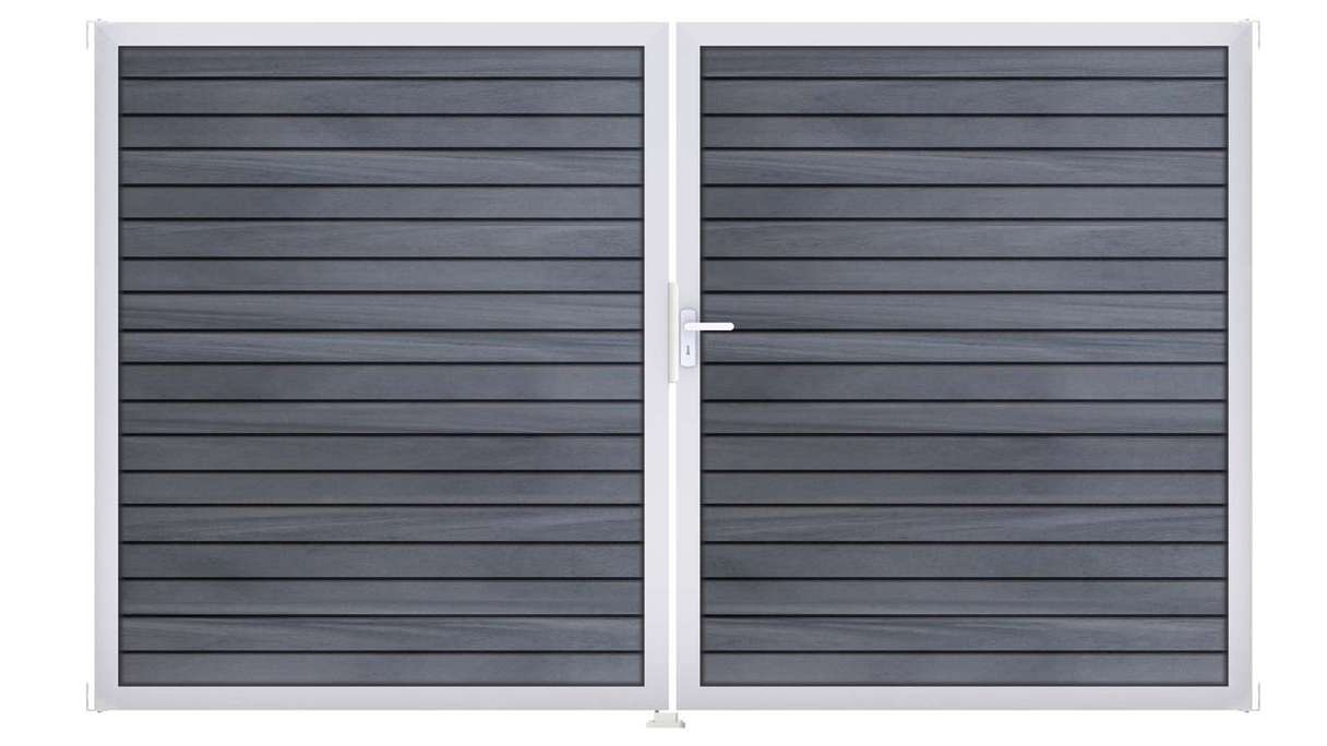 planeo Gardence Trendy – BPC Rhombus Gate – 2-panel, stone grey co-extruded with aluminium frame