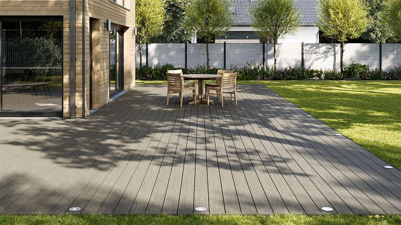 planeo AntikWood WPC decking complete set solid planks 3.6m (25.4m²) - Stone grey antique aged