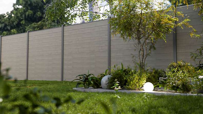 planeo Gardence Simply Small - PVC plug-in fence Grey Ash Cut 180 x 180 cm