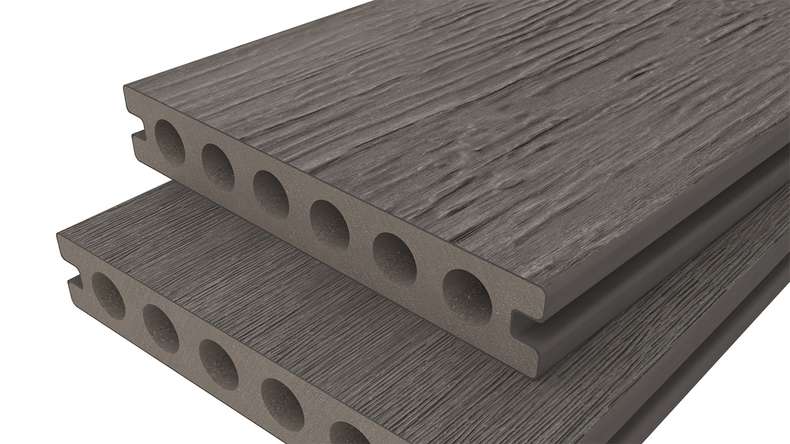 planeo ANTIKWoodline – WPC CoEx-coated decking board, lightweight composite profile – Dark Grey, 3m – rustic/smooth brushed