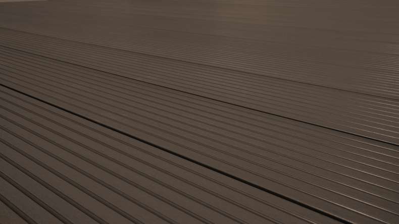 Complete set TitanWood 5m hollow core plank grooved structure dark brown 55.5m² incl. Alu-UK
