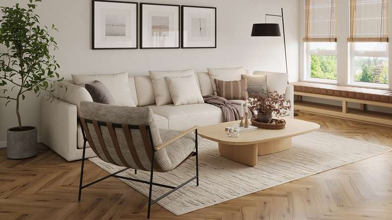 planeo Rigid click vinyl - Brown Oak herringbone | integrated footfall sound insulation (DF-KH-351-055)