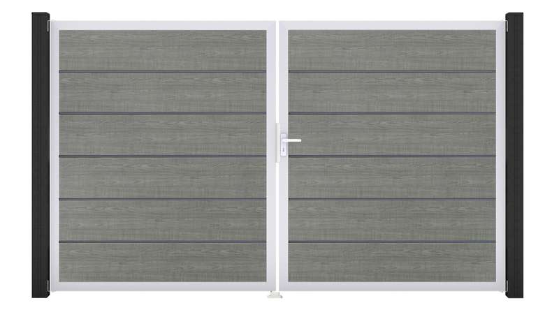 planeo Gardence Simply Premium – 2-panel PVC gate in Grey Ash Cut with aluminium frame, 300 x 180 cm