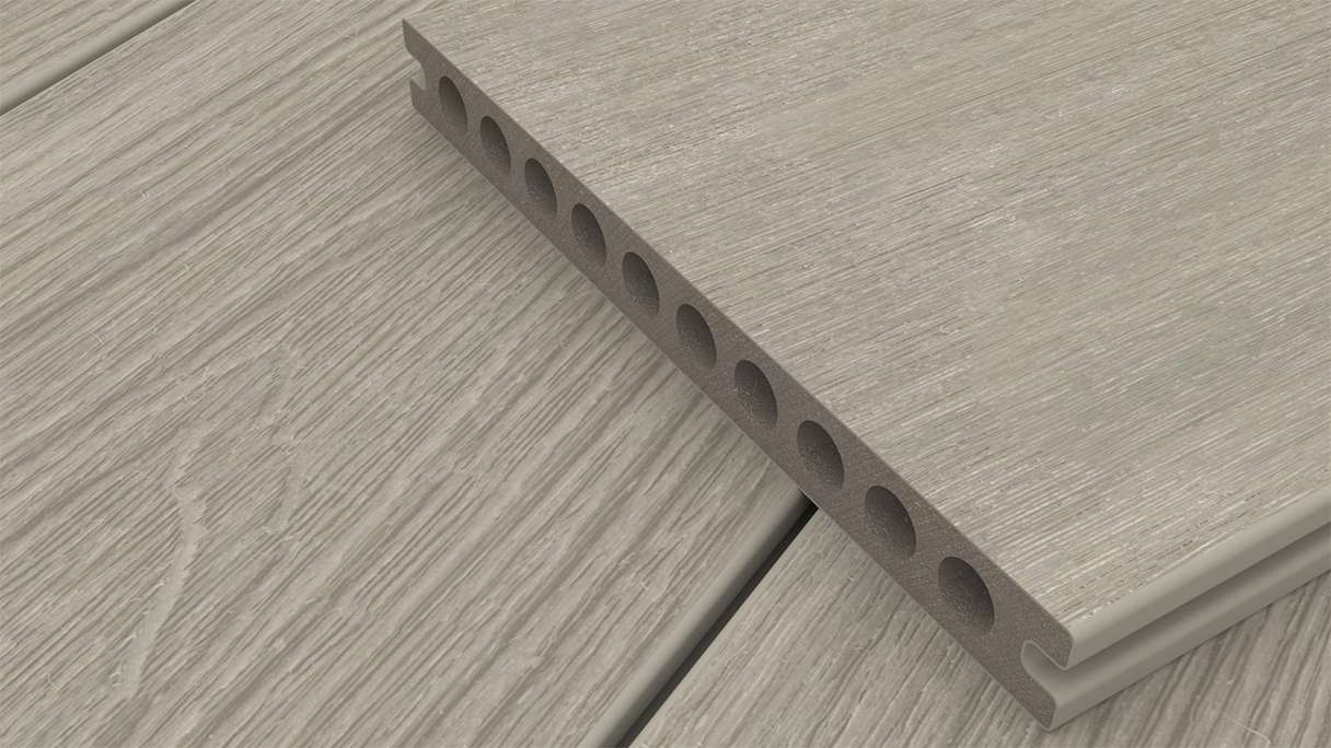 planeo MAXLine Nature - WPC CoEx coated XL decking board hollow chamber - light grey 3m textured/smooth brushed