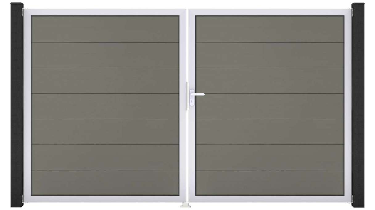 planeo Gardence Strong XL – BPC gate – double-leaf, grey with aluminium frame