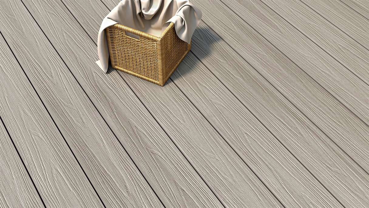 planeo MAXLine Nature - WPC CoEx coated XL decking board hollow chamber - light grey 3m textured/smooth brushed
