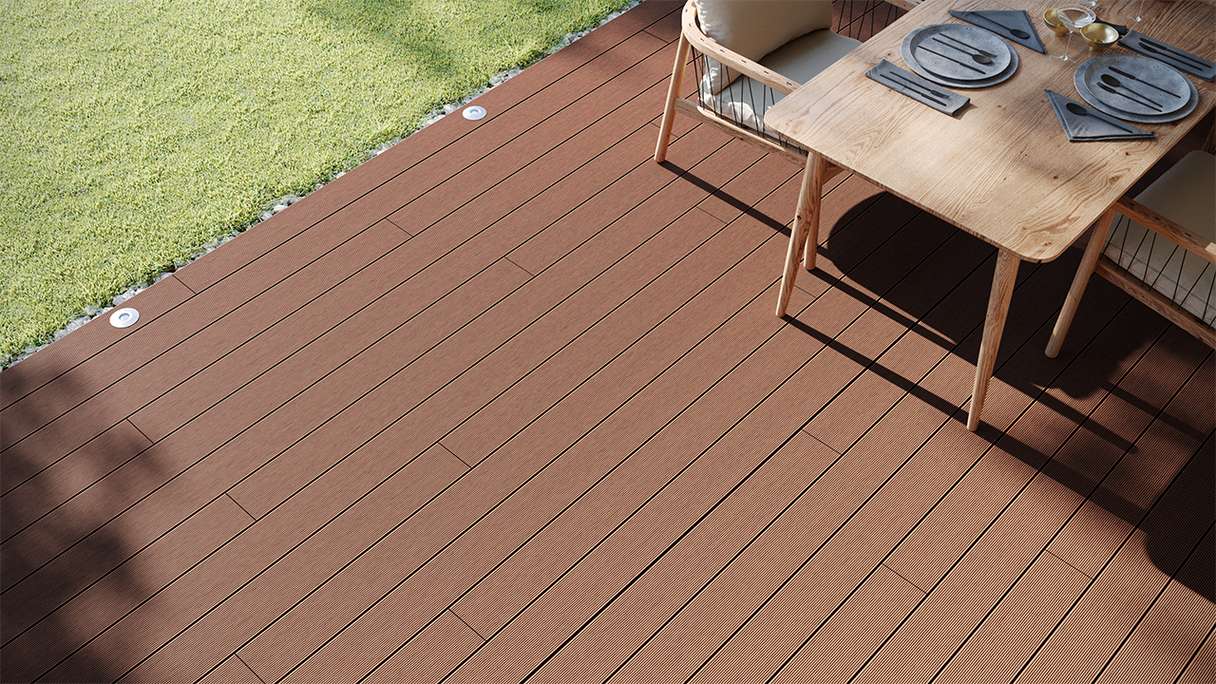 planeo LineWood WPC Solid decking board - Light brown 3m grooved/grooved