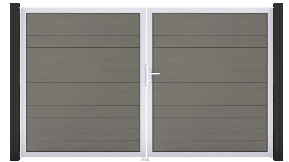 planeo Gardence Strong – BPC gate – double-leaf, grey with aluminium frame