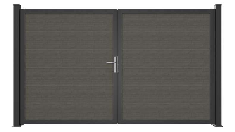 planeo Gardence Simply Guard – PVC gate – double-leaf, Grey Ash Cut with aluminium frame, 300 x 180 cm