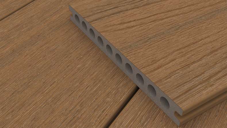 planeo MAXLine Nature - WPC CoEx wrapped XL decking board hollow chamber - Burma teak 3m textured/smooth brushed