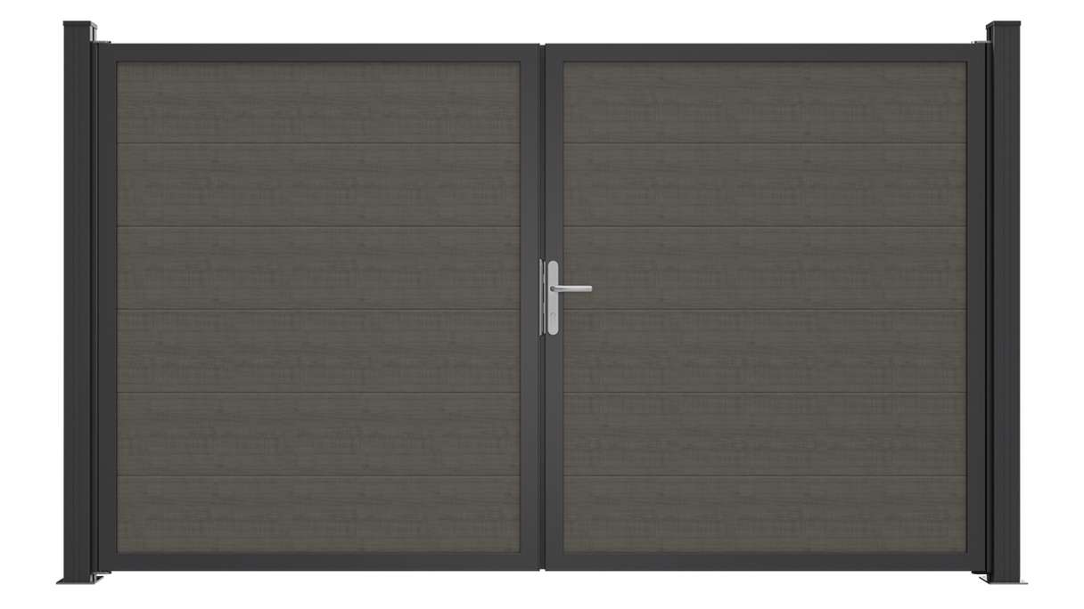 planeo Gardence Simply Guard – PVC gate – double-leaf, Grey Ash Cut with aluminium frame, 300 x 180 cm
