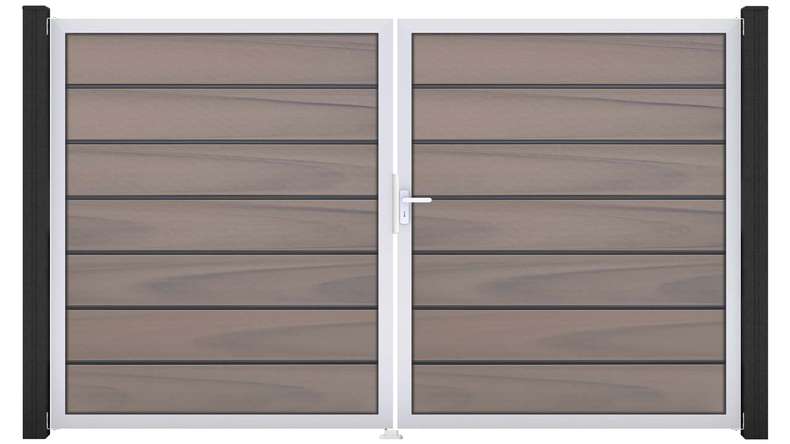 planeo Gardence Deluxe – BPC gate – double-leaf, two-tone co-extruded with aluminium frame 