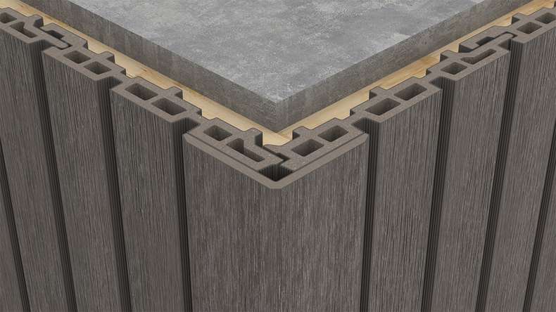 planeo LINEA – WPC CoEx internal and external corner profile, dark grey, 2900 x 55 x 55 mm