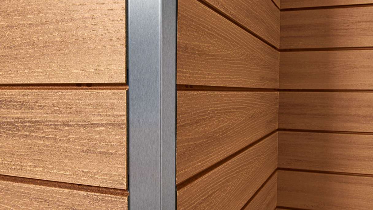 planeo Fassado - WPC rhombus strip facade cladding oak brown