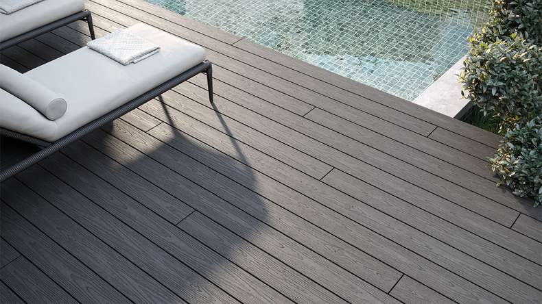 planeo CoEXWood WPC decking complete set solid planks - anthracite grey/grey-grey textured