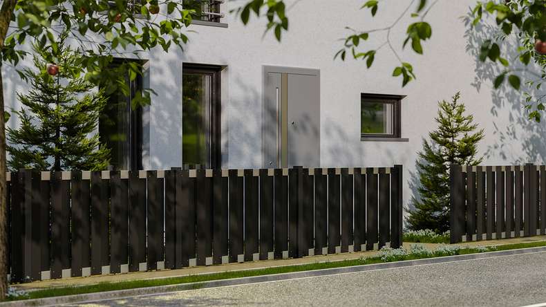 planeo Gardence Premade - BPC garden fence front garden fence anthracite with EV1 silver crossbar 180 x 90cm