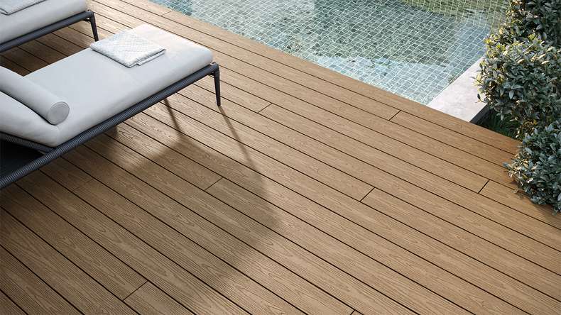 planeo CoEXWood WPC decking complete set solid plank - sand/caramel textured