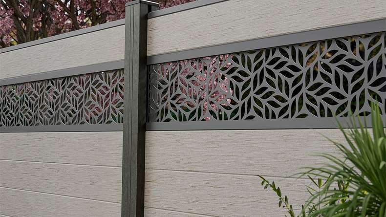 planeo Gardence Strong - BPC plug-in fence Leafs Bi-Colour Sand 180 x 180 cm