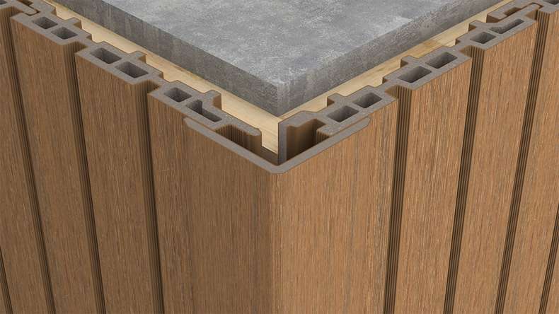 planeo LINEA – WPC CoEx internal and external corner profile, Burma Teak, 2900 x 55 x 55 mm