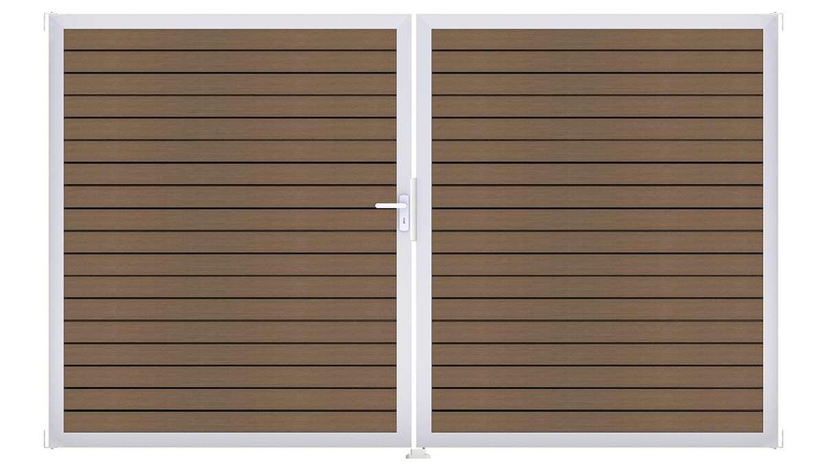 planeo Gardence Trendy – BPC Rhombus Gate – 2-leaf, teak co-ex with aluminium frame