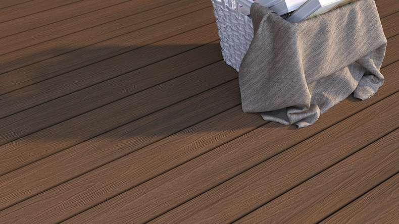 planeo WOODLine Nature - WPC CoEx coated decking board hollow chamber - Ipe Brown 3m textured/smooth brushed