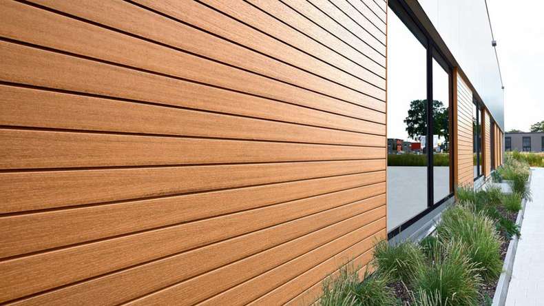 planeo Fassado - WPC rhombus strip facade cladding oak brown