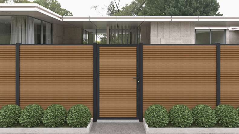 planeo LINEA - WPC CoEx Rhombus plug-in fence Burma Teak 176 x 183 cm