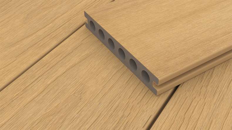 planeo WOODLine Nature - WPC CoEx coated decking board hollow chamber - sand 3m textured/smooth brushed