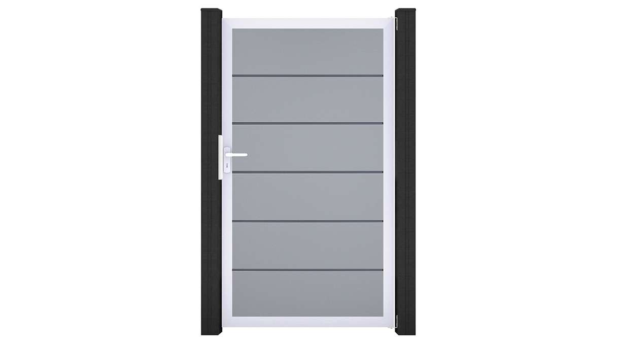 planeo Gardence Simply Premium – Silver-grey universal PVC gate with aluminium frame, 100 x 180 cm