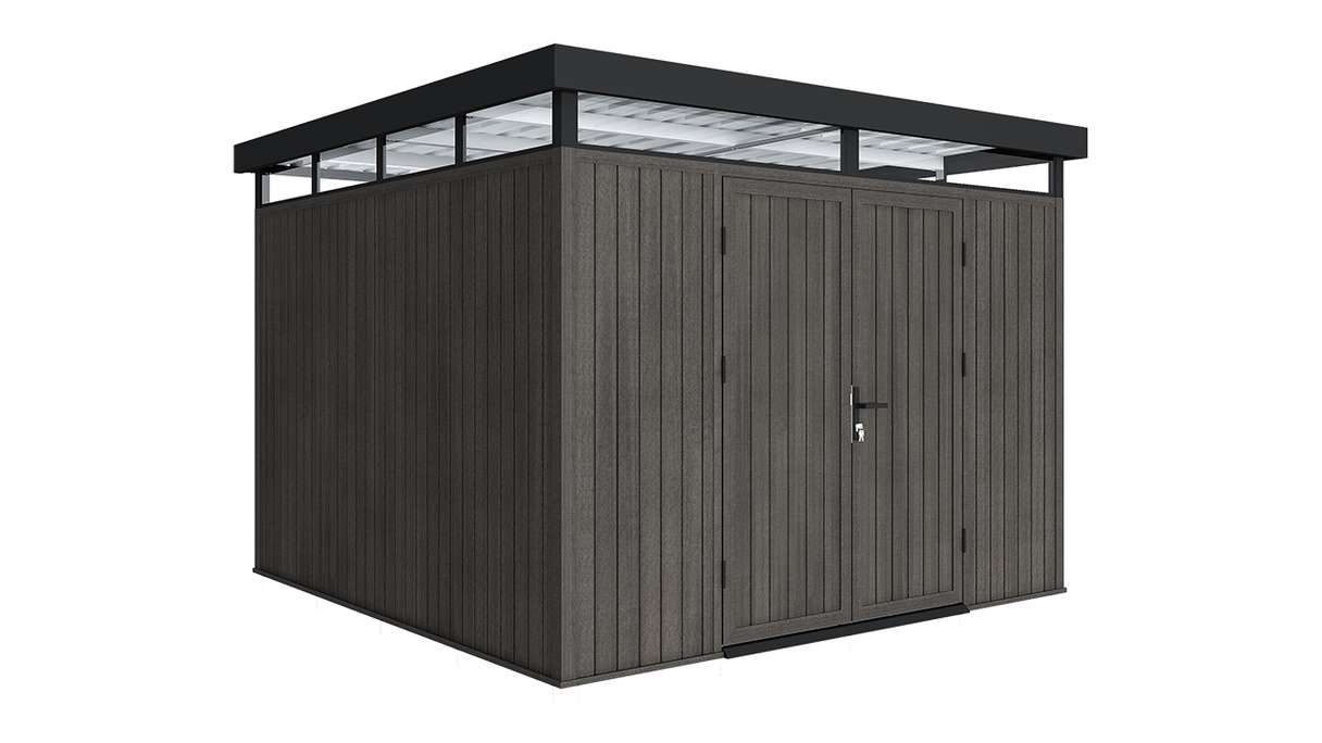 planeo WPC CoEx Flat-Roof Garden Shed L – Dark Grey 300 x 292 x 226.5 cm