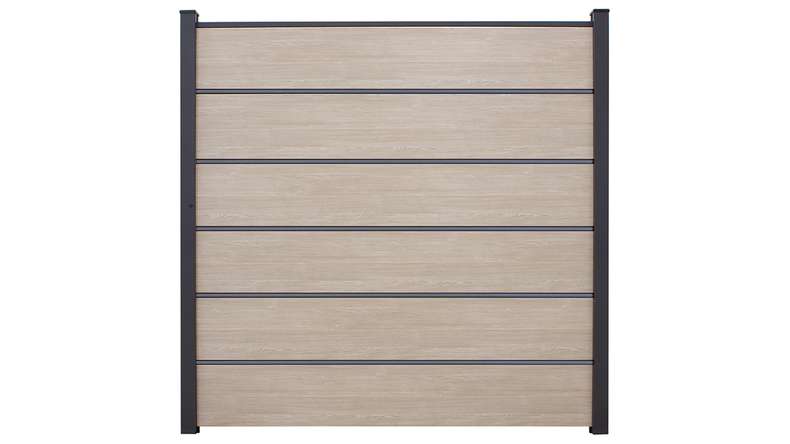 planeo Gardence Simply Premium - PVC plug-in fence Sheffield Oak light with pilaster strips in anthracite 180 x 180 cm