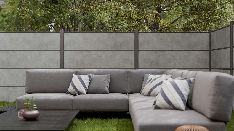 planeo Gardence Resistant - HPL plug-in fence concrete grey 180 x 183 cm