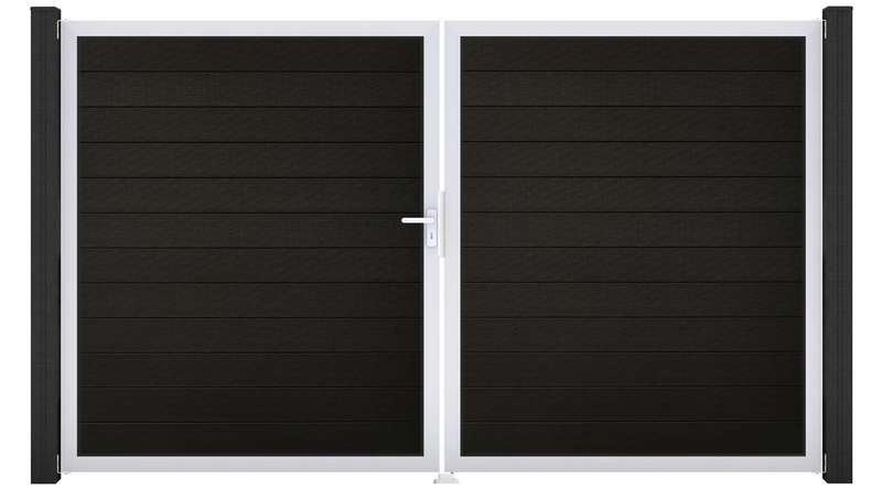 planeo Gardence BPC door - DIN Left 2-leaf Black co-ex with silver aluminium frame