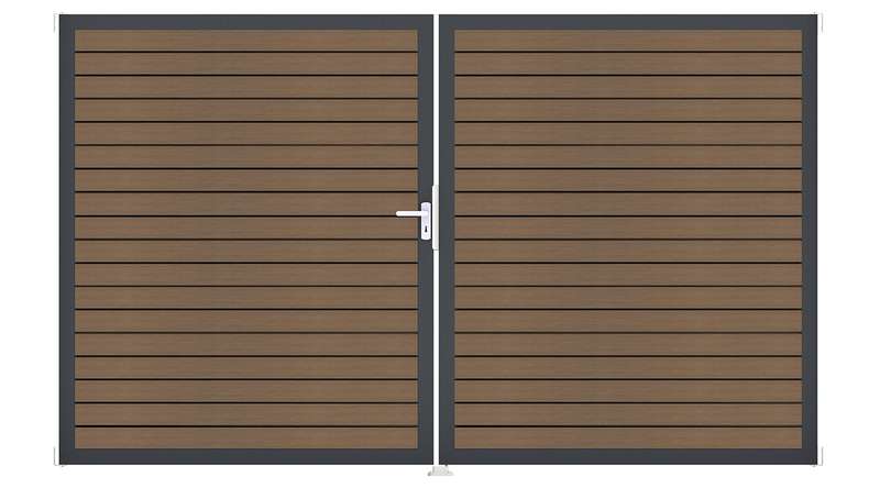 planeo Gardence Trendy - BPC rhombus door - DIN left 2-leaf teak co-ex with anthracite aluminium frame | DB703