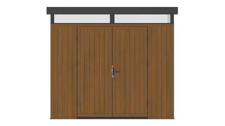 planeo WPC CoEx Flat-Roof Garden Shed M – Burma Teak 250 x 250 x 226.5 cm