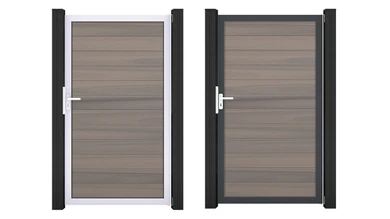 planeo Gardence Strong – BPC Universal Gate, Bi-Colour co-extruded with aluminium frame