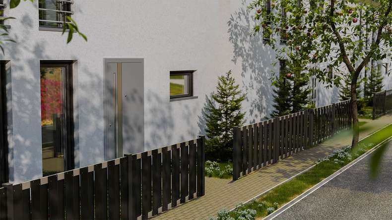 planeo Gardence Premade - BPC garden fence front garden fence anthracite with EV1 silver crossbar 180 x 90cm