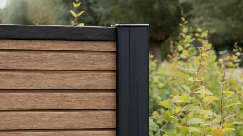 planeo LINEA - WPC CoEx Rhombus plug-in fence Burma Teak 176 x 183 cm