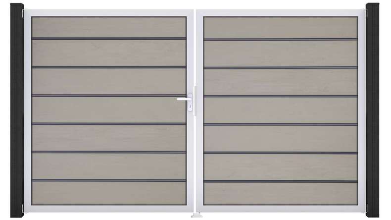 planeo Gardence Deluxe – BPC gate – double-leaf, two-tone sand with aluminium frame 