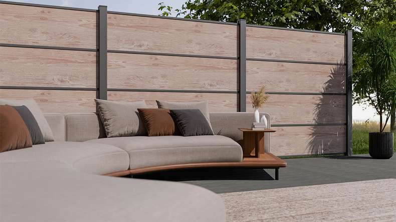 planeo Gardence Resistant - HPL plug-in fence wood look 180 x 183 cm