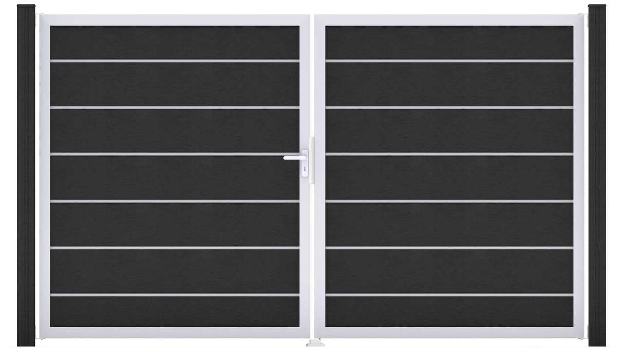 planeo Gardence Deluxe – BPC gate – double-leaf, anthracite grey with aluminium frame