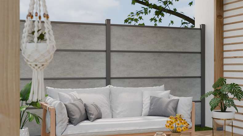 planeo Gardence Resistant - HPL plug-in fence concrete grey 180 x 183 cm