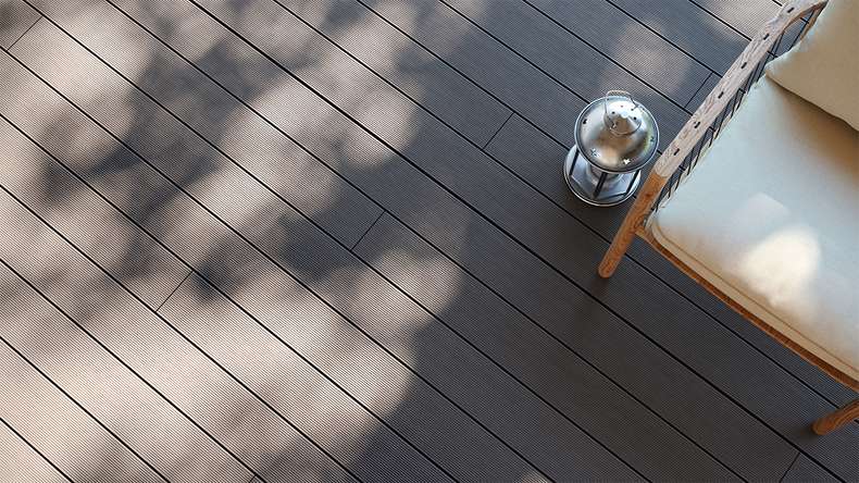 planeo LineWood WPC Solid decking board - Light grey 4.20m grooved/grooved
