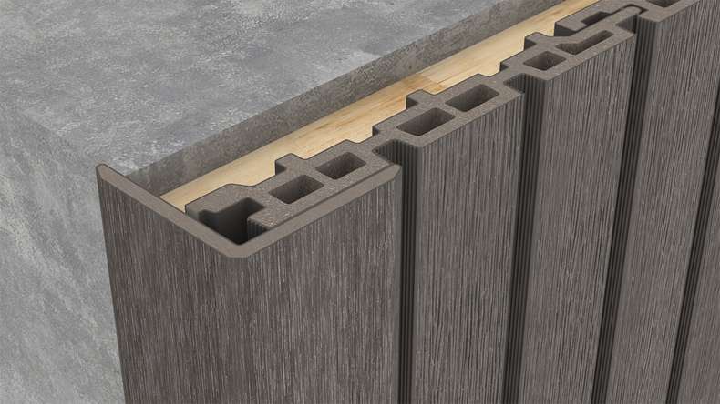 planeo LINEA – WPC CoEx internal and external corner profile, dark grey, 2900 x 55 x 55 mm