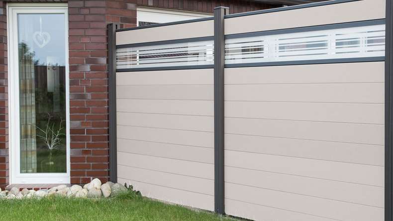 planeo Solid - garden fence design panel Glas30 BiColor Sand