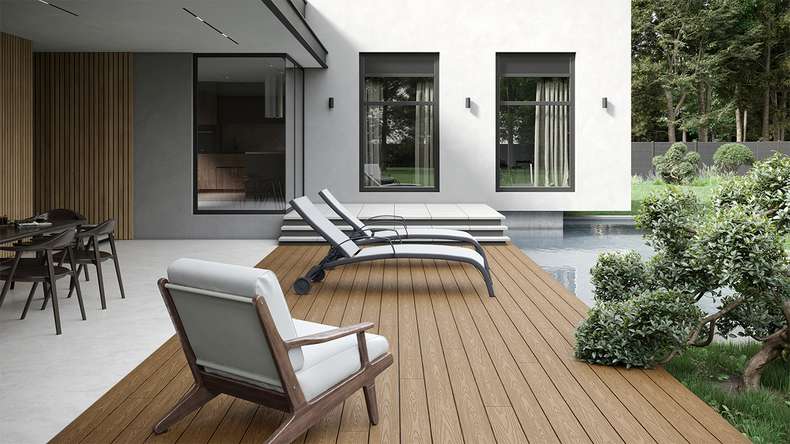 planeo CoEXWood WPC decking complete set solid plank - sand/caramel textured