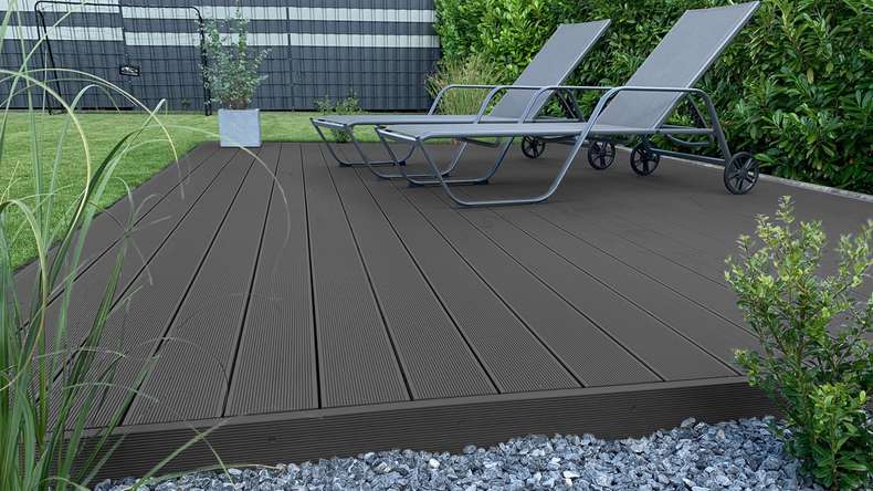 Complete set TitanWood 5m solid plank grooved structure dark grey 55.8m² incl. Alu-UK