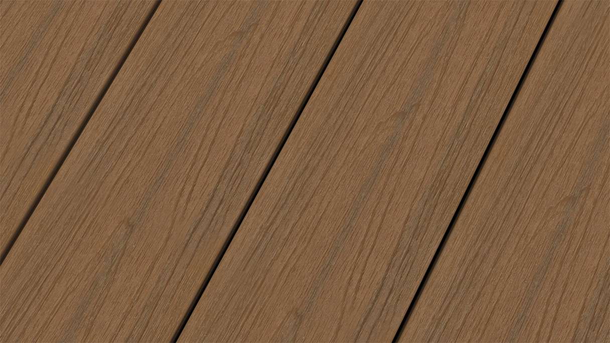 planeo WOODLine Nature - WPC CoEx coated decking board hollow chamber - Burma teak 3m textured/smooth brushed
